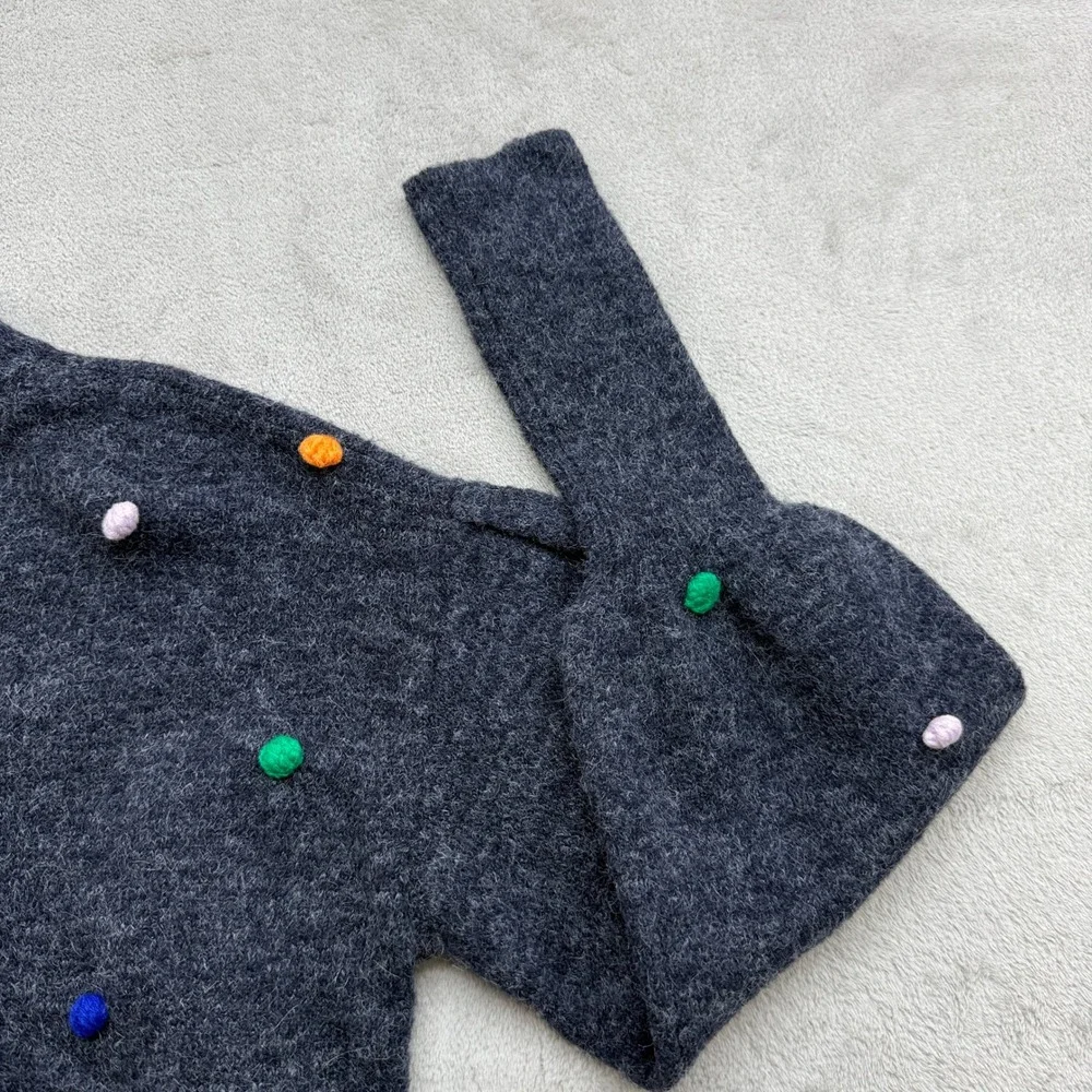 Sugar Lips Sweater Women XS Gray Pom Pom Mock Neck High Low STT15952